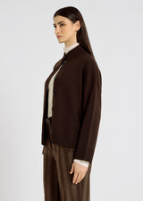 Gilet femme marron mérinos volume boîte – emmanchure basse, veste sans manche, pull merinos femme, Leon
