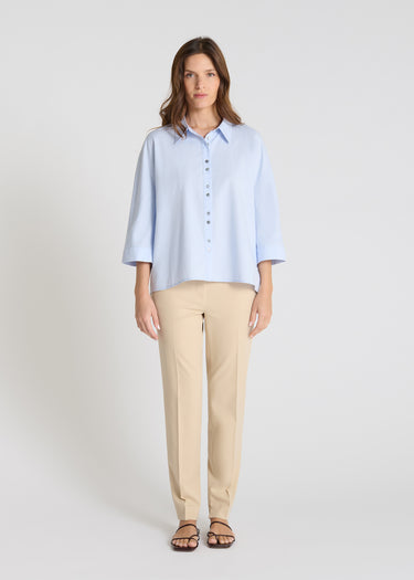 Chemise bleu ciel femme Lilan coton motif cravate boutonnage double graphique volume évasé
