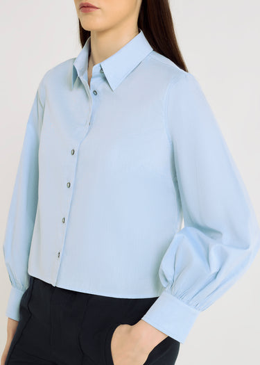 Chemise bleue femme classe coton – volume boîte, tombé souple, belle chemise pour femme, Louisa
