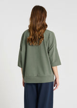 Sweat molleton femme vert kaki oversize, veste molleton col V bord-côte – Lupin

