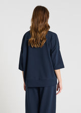 Vue arrière sweat Lupin bleu marine bord-côte bas molleton volume droit moderne
