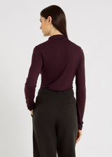 T-shirt col cheminée bordeaux chic femme – lyocell laine doux, superposition, bustier femme, Marc
