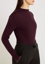 T-shirt femme classe bordeaux col montant – jersey lyocell, plis épaule, tenue décontractée chic, Marc
