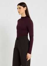 T-shirt femme bordeaux col montant lyocell – ligne droite, chemise femme rose, tenue chic, Marc
