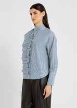Chemise femme rayée bleue coton – volume évasé, chemise rayée femme, tenue chic, Margaret bleu indigo
