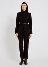 Veste noire femme blazer croisé col officier boutons corozo – Veste Mary noir
