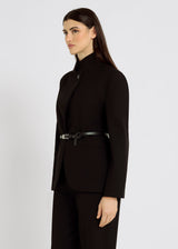 Veste femme noire blazer structuré – col officier, ligne droite, ensemble tailleur chic femme, Mary
