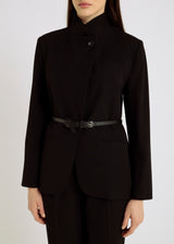 Veste noire femme classe tailleur – col officier, croisé asymétrique, pantalon tailleur femme, Mary
