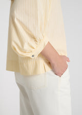 Blouse femme chic rayée jaune, twill de coton, chemisier manche longue élégant pour quotidien

