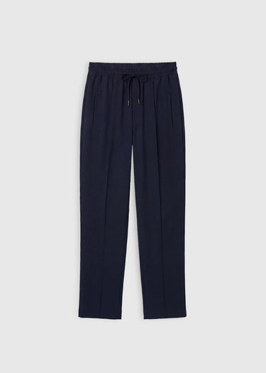 Pantalon femme élégant bleu marine – Oliver, nervures devant et poches latérales, flanelle douce
