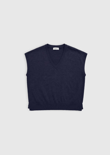Pull manches courtes femme en laine mérinos, col V, emmanchure basse, style chic intemporel – Orfeo
