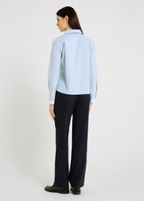 Pantalon tailleur femme bleu nuit en flanelle – Oliver, silhouette fluide et décontractée chic
