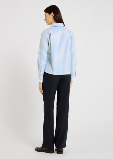 Pantalon tailleur femme bleu nuit en flanelle – Oliver, silhouette fluide et décontractée chic
