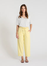 Jogging carotte femme jaune en molleton – coupe structurée taille élastiquée – Palamede
