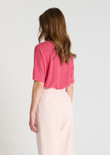 Jogging Palamède rose porté pantalon molleton femme coupe carotte confortable élégant casual
