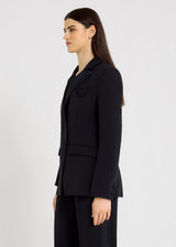 Blazer bleu marine femme – Paolina S, pattes poignets boutonnées, ensemble tailleur chic femme
