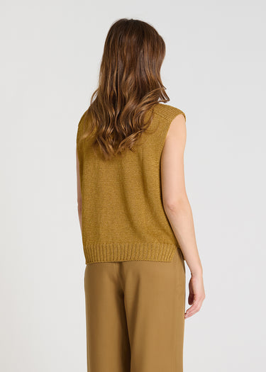 Vue arrière pull Patchouli doré bandes épaules structurantes maille lin lumineuse
