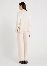 Pantalon femme en molleton beige – Philip, jambes larges oversize, tenue décontractée chic
