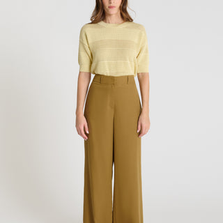 Pantalon large femme Phlox marron tabac Tencel jambe ample évasée poches passepoilées
