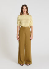 Pantalon large femme Phlox marron tabac Tencel jambe ample évasée poches passepoilées
