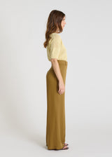 Pantalon Phlox marron tabac porté pantalon large femme Tencel jambe évasée fluide
