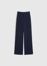 Pantalon tailleur femme bleu marine – Raul S, crêpe fluide, poches italiennes, style smoking
