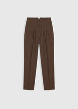 Pantalon femme marron chevron – Riley, pinces à la taille, poches passepoilées, tombé structuré
