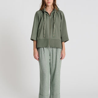 Veste molleton femme kaki, zip double curseur, volume évasé, style décontracté - Rajan
