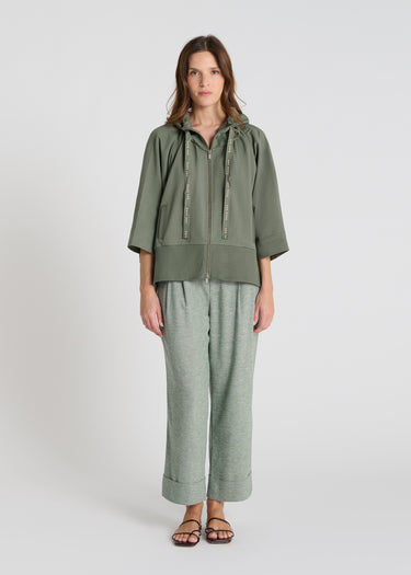 Veste molleton femme kaki, zip double curseur, volume évasé, style décontracté - Rajan

