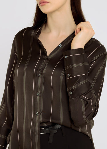 Chemise Renee marron satin fluide – chemisier chic femme soie, robe élégante pour femme style
