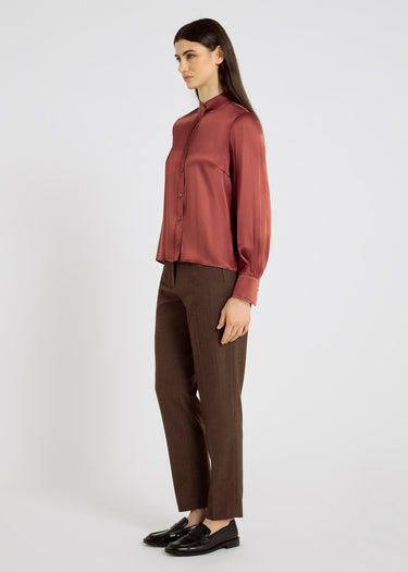 Pantalon Riley choco chevron, détail plis et fermeture zip – pantalon élégant femme chic
