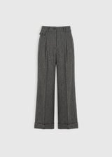 Pantalon femme élégant gris anthracite chevron, coupe droite ample, finitions tailleur – Samuel
