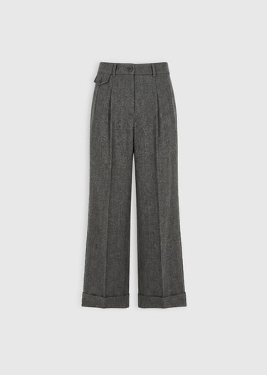 Pantalon femme élégant gris anthracite chevron, coupe droite ample, finitions tailleur – Samuel
