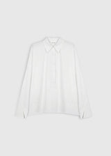 Blouse blanche femme chic tendance, popeline coton, découpes graphiques, emmanchure basse – Simone
