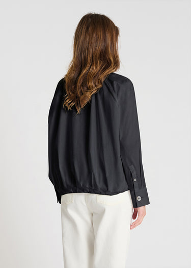 Chemisier noir pour femme zip devant, plis structurés effet boule tenue soirée – Senecon
