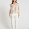 Chemise femme beige sable zippée col chemise raglan, manches longues boutons nacre – Senecon
