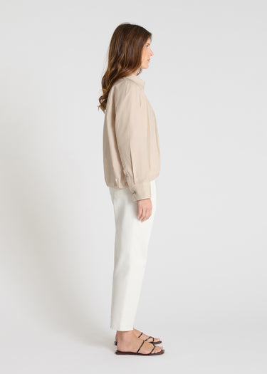 Chemise femme classe beige sable manches longues, chemisier chic femme col chemise – Senecon
