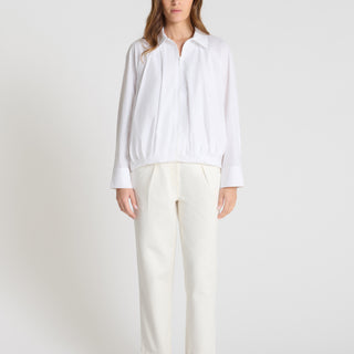 Chemise blanche femme Seneçon zippée popeline coton emmanchure raglan poignets boutonnés
