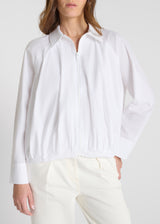 Vue arrière chemise Seneçon blanc plis effet boule dos long structuré popeline coton
