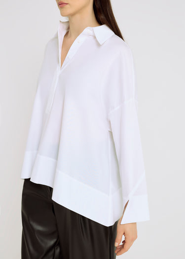 Chemise blanche coton femme haut de gamme, coupe ample, boutons nacre – Simone
