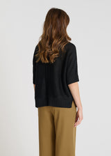 Vue arrière pull Soma noir découpe verticale dos structurée maille lin brillante
