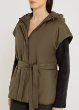 Manteau kimono femme kaki léger, capuche cordons élastiques, tenue chic – Susan
