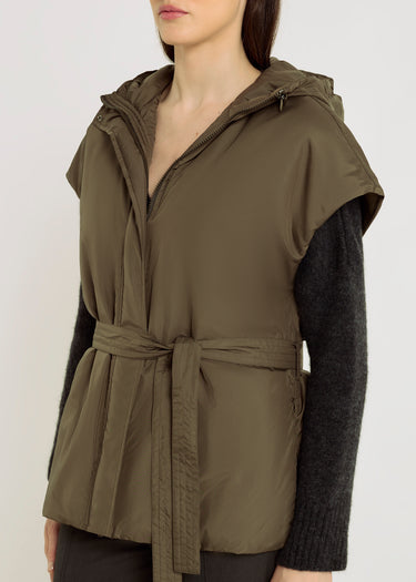 Manteau kimono femme kaki léger, capuche cordons élastiques, tenue chic – Susan
