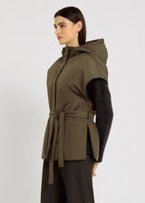 Veste kimono matelassée femme kaki, emmanchure basse, fentes côtés – Susan
