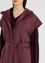 Manteau kimono femme bordeaux léger, capuche cordons élastiques, tenue chic – Susan
