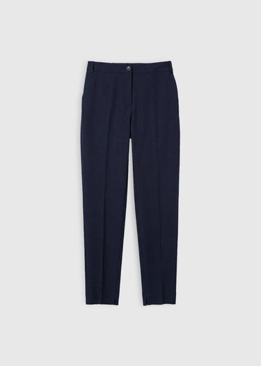 Pantalon élégant femme bleu marine, tissu tailleur souple, poches fonctionnelles – Tomas
