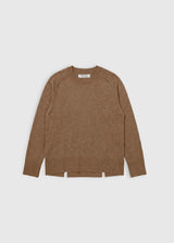Pull laine mérinos 100% beige caramel, encolure ronde, bord-côte, manches longues – Tupac
