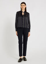Pantalon tailleur femme bleu marine, coupe droite, taille élastique au dos – Tomas
