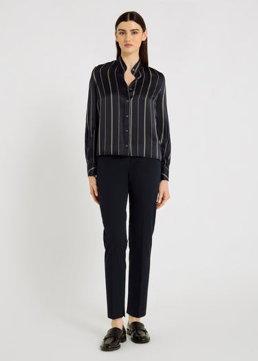 Pantalon tailleur femme bleu marine, coupe droite, taille élastique au dos – Tomas
