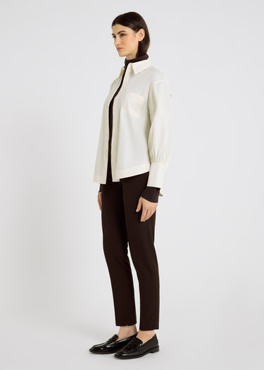 Pantalon femme chic marron chocolat, coupe droite intemporelle, finitions passepoil – Tomas
